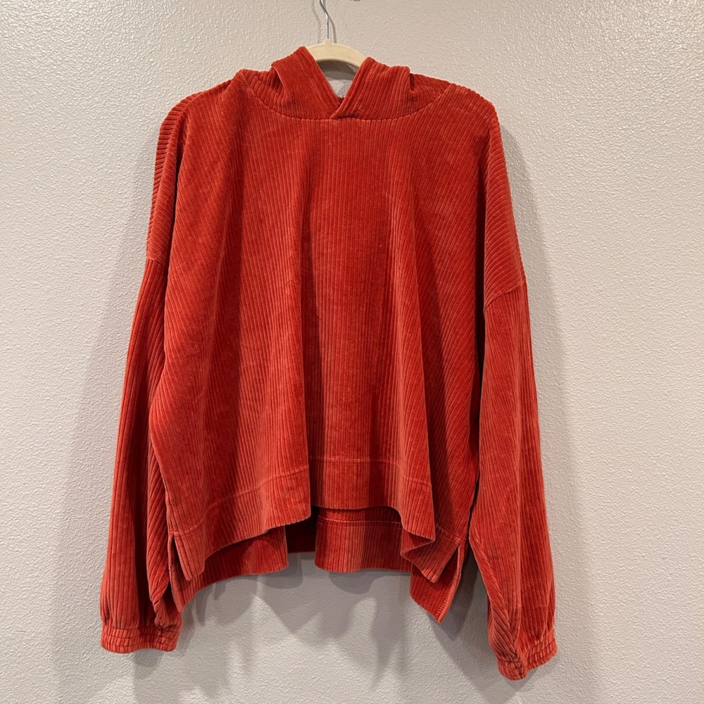Aerie Groove On Cinnabar Rust Oversized Velour Ribbed Hoodie Pullover  Women XXL